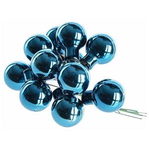 Гроздь стеклянных глянцевых шариков на проволоке, 12 шаров по 25 мм, цвет: бирюзовый, Kaemingk