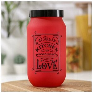 Herevin Банка стеклянная для сыпучих продуктов «Любовь на кухне», 1 л, цвет красный