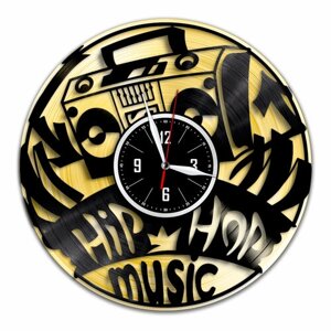 Hip-Hop Music - настенные часы из виниловой пластинки (с золотой подложкой)