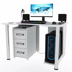 Игровой компьютерный стол "Старк" с тумбой, 120x90x75 см, белый