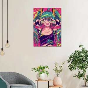 Интерьерная картина на холсте -Девчонка-аниме с двумя хвостиками яркий красочный арт 30х40