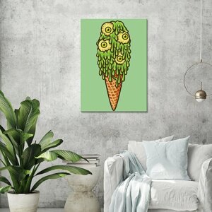 Интерьерная картина на холсте - Мороженое с глазами на зелёном фоне арт 30х40