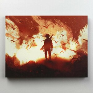 Интерьерная картина на холсте "Солдат на фоне атомного взрыва и летящих птиц" размер 60x45 см