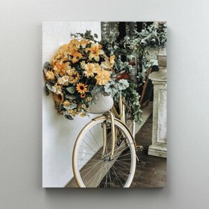 Интерьерная картина на холсте "Велосипед в стиле прованс" растения, размер 22x30 см