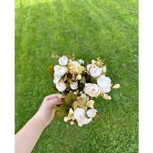Искусственные цветы 1 куст "Букет роз с цветочками", 31 см, для декора