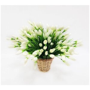 Искусственные цветы Подснежники в плетеной вазе П-00-41-7 /Искусственные цветы для декора/Декор для дома