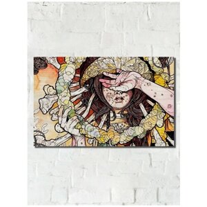 Картина интерьерная на дереве Хиппи арт (Инди арт, Психоделика, красочная картина) - 7410 Г