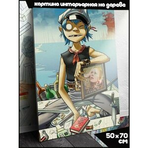 Картина интерьерная на дереве музыка Gorillaz - 1619, 50х70