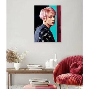 Картина/Картина на холсте/Картина на холсте для интерьера/Картина на стену/Картина в подарок для дома/Ким Сокджин розовые волосы BTS 30х40