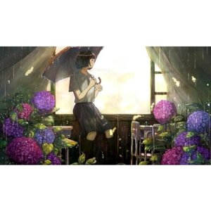 Картина на холсте 110x60 LinxOne "Девушка зонтик дождь" интерьерная для дома / на стену / на кухню / с подрамником