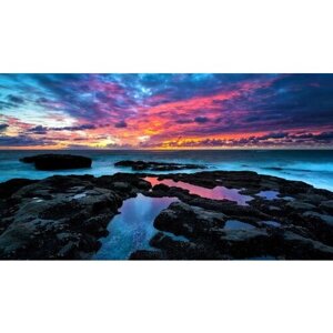 Картина на холсте 60x110 Альянс Лес "Море закат Небо Скала Природа" на подрамнике / интерьер/ декор