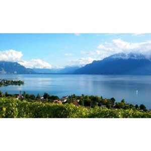 Картина на холсте 60x110 Альянс Лес "Швейцария озеро горы пейзаж" на подрамнике / интерьер/ декор