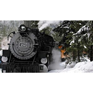 Картина на холсте 60x110 Альянс Лес "Steam train движение зима" на подрамнике / интерьер/ декор