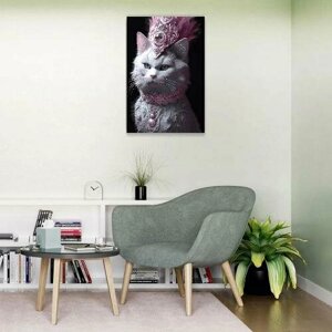 Картина на холсте 60x90 Альянс Лес "Белая кошка в розовой шляпе 4" на подрамнике / интерьер/ декор