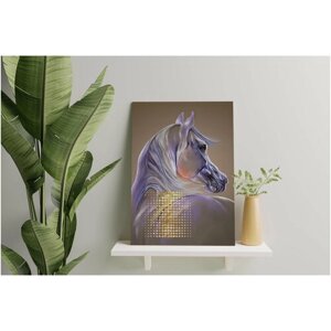 Картина на холсте для интерьера в гостиную/зал/спальню "Образ лошади", холст на подрамнике, 50х70 см
