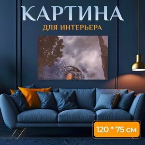 Картина на холсте "Лужа, дождь, вода" на подрамнике 120х75 см. для интерьера