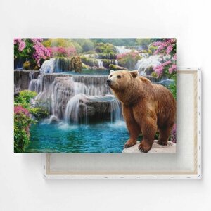 Картина на холсте, репродукция / Водопад с медведями / Размер 60 x 80 см