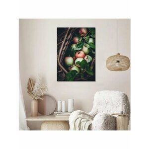 Картина на холсте с подрамником Лукошко с яблоками 30х40