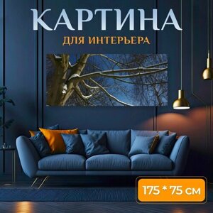 Картина на холсте "Зима, дерево, ветви" на подрамнике 175х75 см. для интерьера