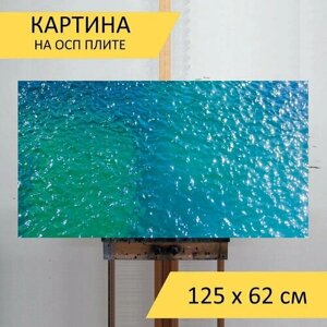 Картина на ОСП 125х62 см. Луч, рыбы, вода" горизонтальная, для интерьера, с креплениями