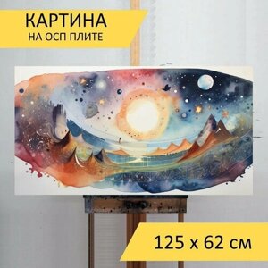 Картина на ОСП "Космос человека, в стиле акварель" 125x62 см. для интерьера на стену