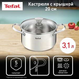 Кастрюля 20 см Tefal Cook Eat B9214474 с крышкой, из нержавеющей стали, для всех типов плит, включая индукционные