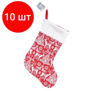 Комплект 10 штук, Украшение новогоднее Носок красный/белый 43 см F04-B2377/1