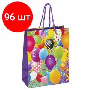 Комплект 96 шт, Пакет подарочный 17.8x9.8x22.9 см, золотая сказка "Воздушные шары", ламинированный, 606590