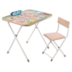 Комплект детской мебели Ника стол и стул, с алфавитом, мягкое сиденье (NK-75A/1)