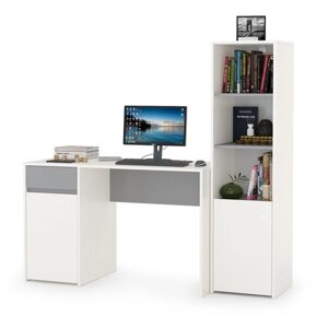 Компьютерный стол письменный для дома 160см белый шагрень/стальной серый - НЖ1613