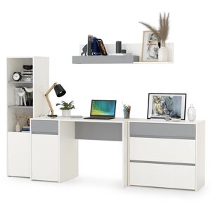Компьютерный стол письменный для дома 240см белый шагрень/стальной серый - НЖ1632