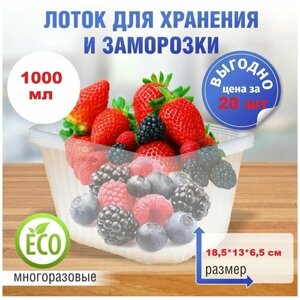 Контейнер для хранения и заморозки продуктов и свежей микрозелени 1000 мл, 20 штук, пластиковые контейнеры для проращивания рассады микрозелени,