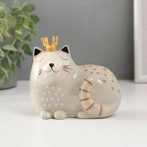 Копилка керамика "Спящая серая кошка в короне" 11,6х7,4х10,3 см (комплект из 3 шт)