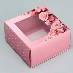 Коробка-фоторамка подарочная складная, упаковка, "Нежные розы", 14 x 14 x 8 см, 5 шт.