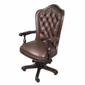 Кресло для руководителя из красного дерева (mahogany wood) с обивкой из натуральной кожи (brown leather)
