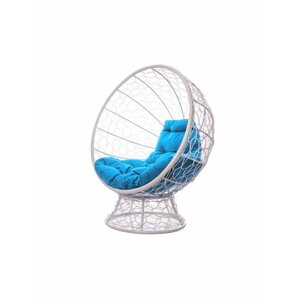 Кресло M-group кокос на подставке с ротангом белое голубая подушка