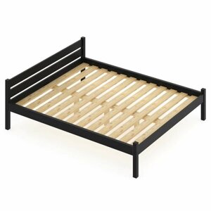 Кровать двуспальная Классика из массива сосны с реечным основанием, 190х140 см (габариты 200х150), цвет черного оникса