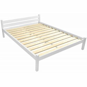 Кровать Классика лакированная из массива сосны с основанием полутороспальная 200х120см, цвет белый (габариты 210х130)