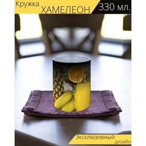 Кружка хамелеон с принтом "Ананас, желтый, фрукты" 330 мл.