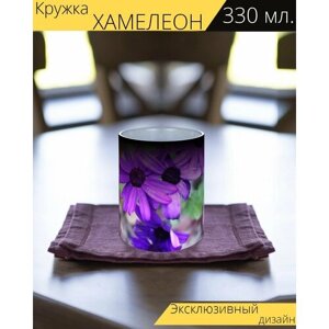 Кружка хамелеон с принтом "Эхина, фиолетовые шишки, цветы" 330 мл.