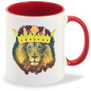 Кружка красная CoolPodarok Лев нарисованная корона