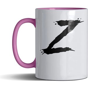Кружка Россия с принтом, надпись, арт "Z", цвет розовый, подарочная, 330 мл