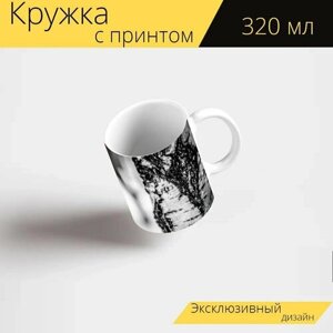 Кружка с рисунком, принтом "Дерево березы, лаять, дерево" 320 мл.