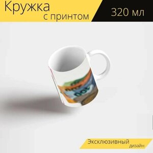 Кружка с рисунком, принтом "Песочные часы, деньги, время" 320 мл.