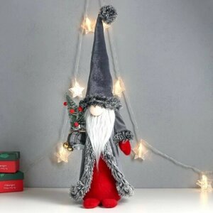 Кукла интерьерная "Дед Мороз с ёлкой в мешке, серая бархатная шуба" 51х18х18 см (комплект из 2 шт)