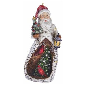 Kurts Adler Елочная игрушка Санта Клаус - Хранитель Леса 12 см с ёлочкой и фонариком, подвеска E0321