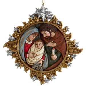 Kurts Adler Елочная игрушка Святое Семейство - Дева Мария с Иисусом и Святой Иосиф 11 см золотая, подвеска E0678