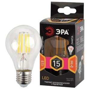 Лампа светодиодная филаментная F-LED A60-15W-827-E27 A60 15Вт груша E27 тепл. бел. код. Б0046981 | Эра (9шт. в упак.)