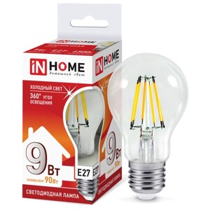 Лампа светодиодная IN HOME LED-A60-deco, E27, A60, 9 вт, 6500 к