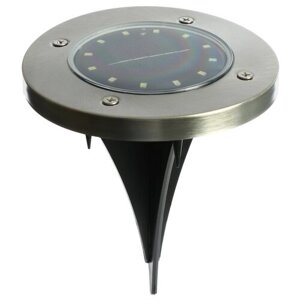 Luazon Lighting светильник грунтовый герметичный светодиодный на солнечной батарее 7322814 светодиодный, 5 Вт, лампы: 12 шт., цвет арматуры: черный, цвет плафона серебристый